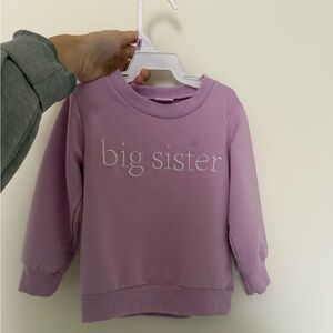 Big Sister Sweater Crewneck Baby Girl Toddler 12-18 months Purple Embroidered